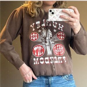 Brown Zip-Up Hurley Hoodie with Red Graphic